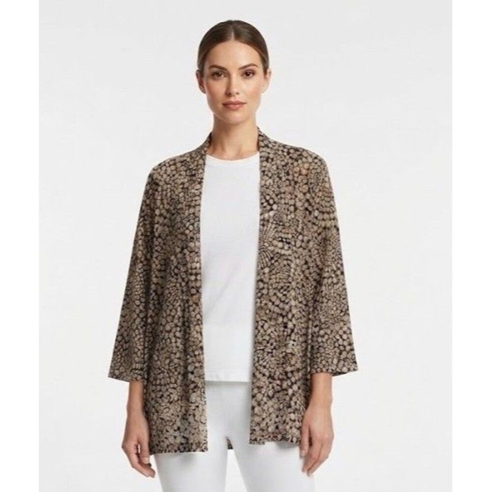 Ruby Rd. Open Front Cardigan XL Black & Beige Abstract Texture Fabric waterfall